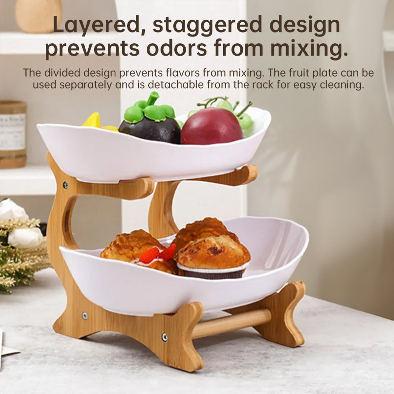 2-Tier Bamboo Fruit Stand for Kitchen, Space Saving Countertop Organizer with Ventilation to Keep Produce Fresh